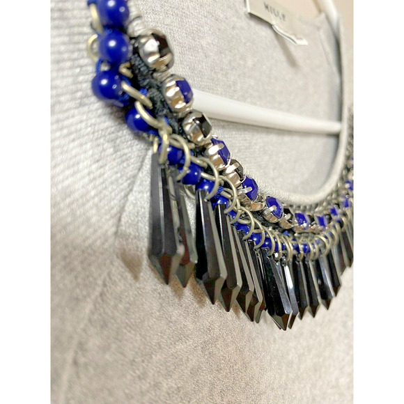 Milly Gray Short Sleeve Knit Top‎ Embellished Black Blue Beads Size P(0-2) - Picture 3 of 10